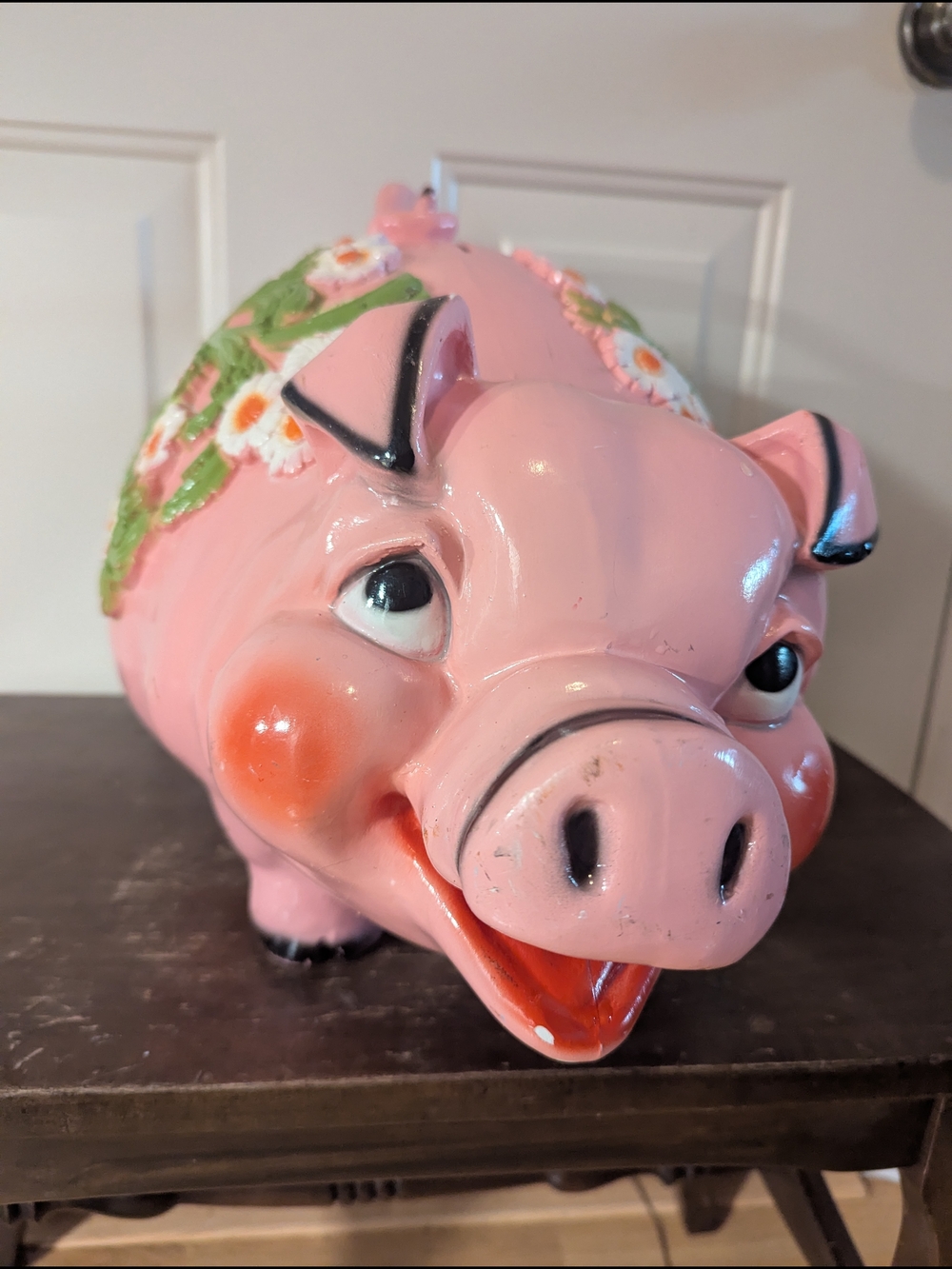 Vintage 1976 Pink Floral Ceramic Pig Piggy Bank - Picture 11 of 16